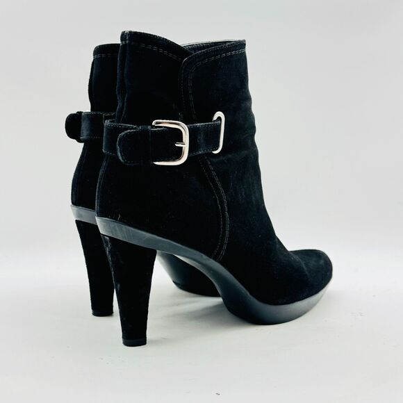 Stuart Weitzman Boots Womens 6 Black Suede Ankle Bootie Heeled Buckle Shoes - Picture 6 of 11